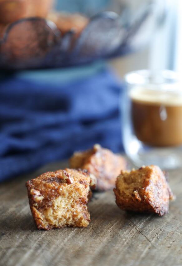 keto pumpkin spice monkey bread muffins in three pieces