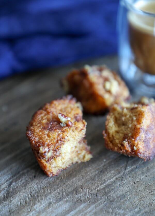 keto pumpkin spice monkey bread muffins in three pieces