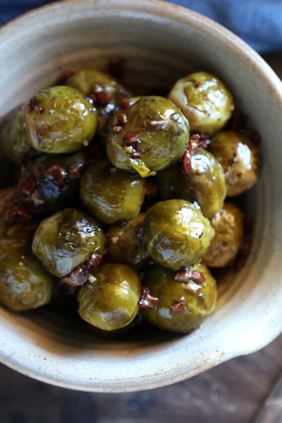Keto Brussels Sprouts in the Instant Pot in a bowl from above