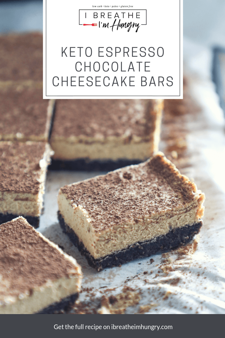 keto espresso cheesecake bars with text overlay