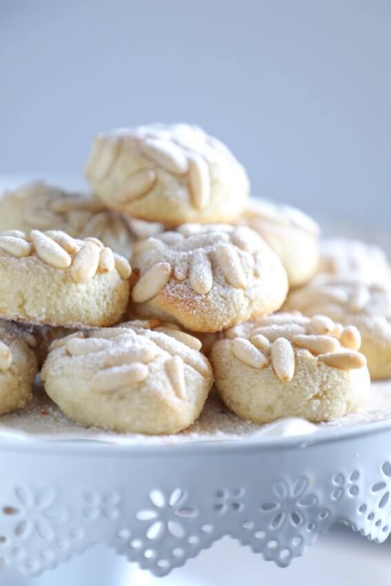 keto pignoli cookies on a grey background