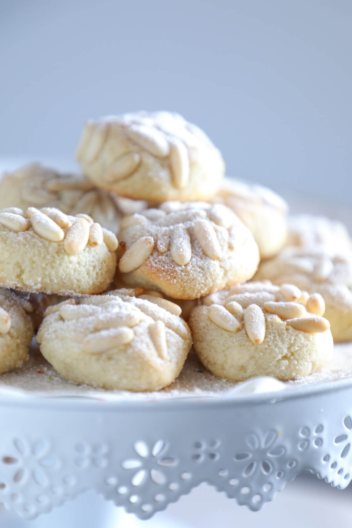 keto pignoli cookies on a grey background