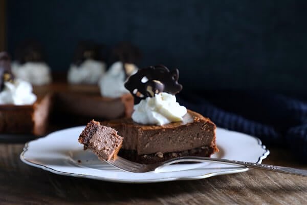 keto chocolate hazelnut cheesecake bite on a fork