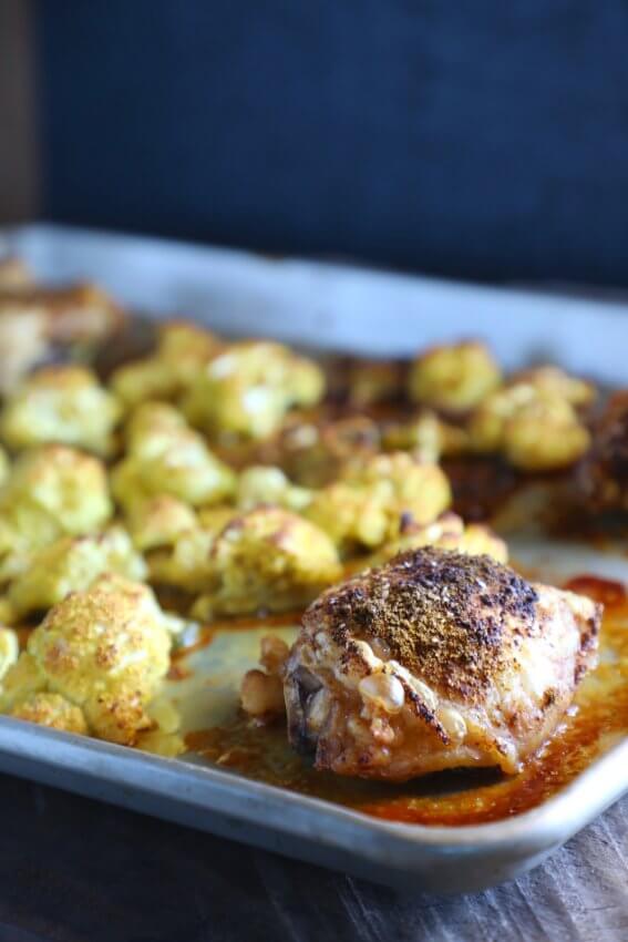 Keto sheet pan curried chicken - SCKC on a metal sheet pan