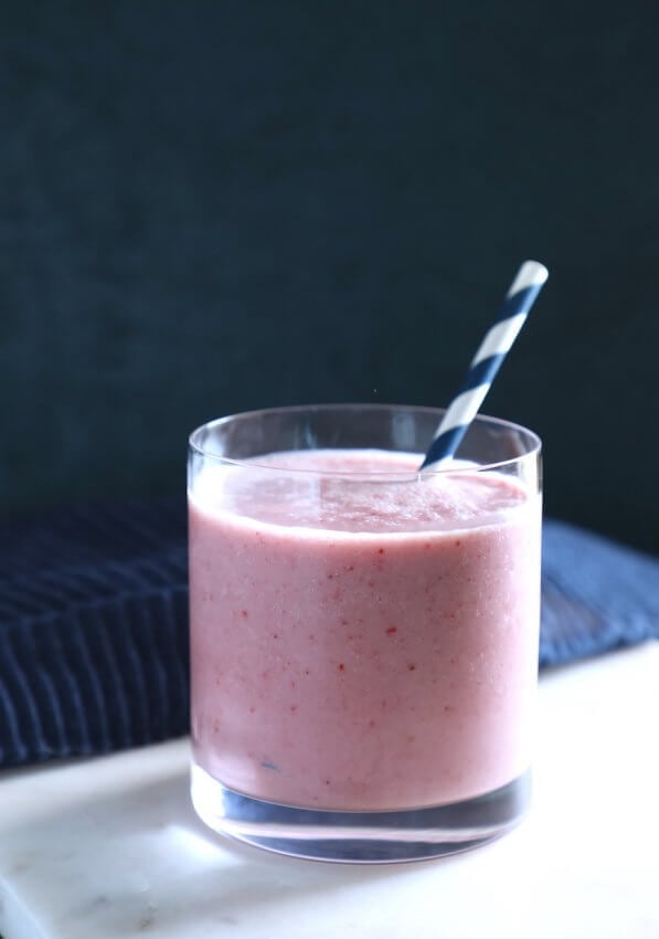 Keto Strawberry Vanilla Smoothie on a black background
