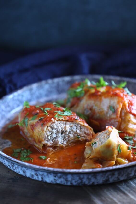 keto stuffed cabbage in the instant pot cut in half