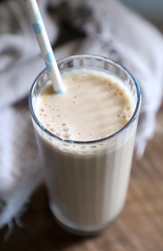 Keto Sunflower Butter & Cocoa Smoothie SCKC with a blue paper straw