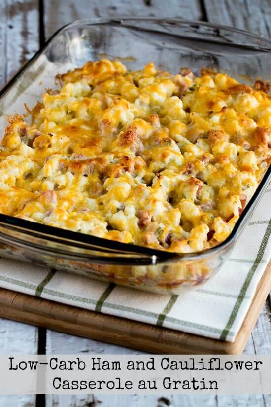 ham au gratin in a glass baking dish