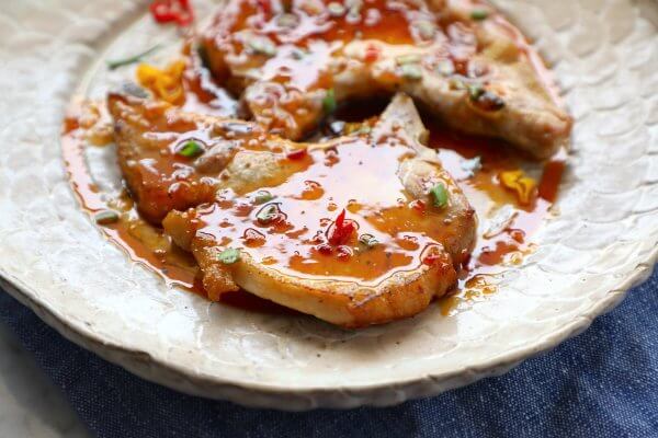 Front view of Sweet Chili Keto Pork Chops