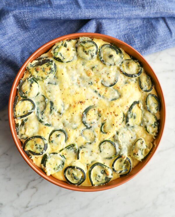 Keto Zucchini Rollatini in a copper pan after baking