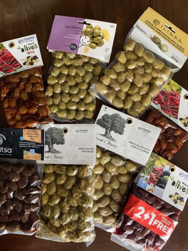 packages of olives from Santorini