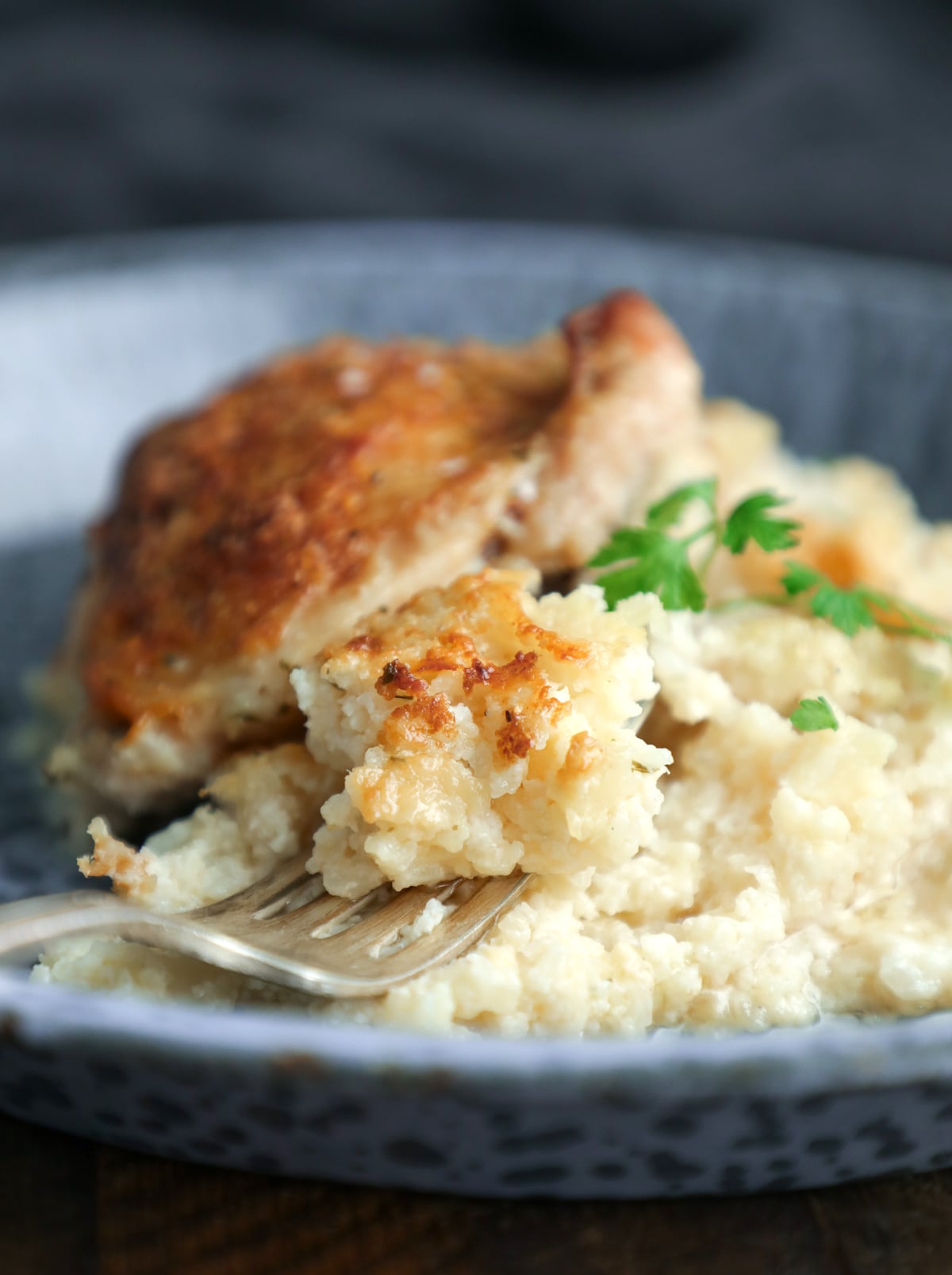 Close up of keto cheesy ranch cauliflower rice