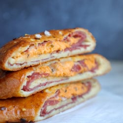 Keto Stromboli pieces stacked on top of each other