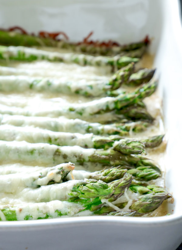 Keto Cheesy Roasted Asparagus after baking.