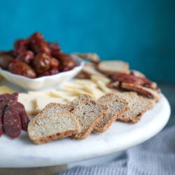 Keto HOP crackers on a white marble serving tray