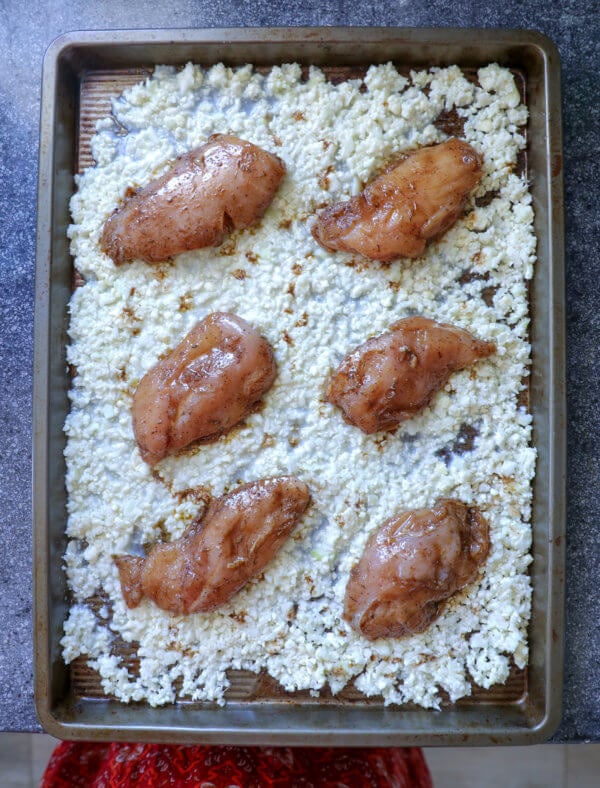 Keto Jerk Chicken Sheet Pan Dinner before it goes into the oven