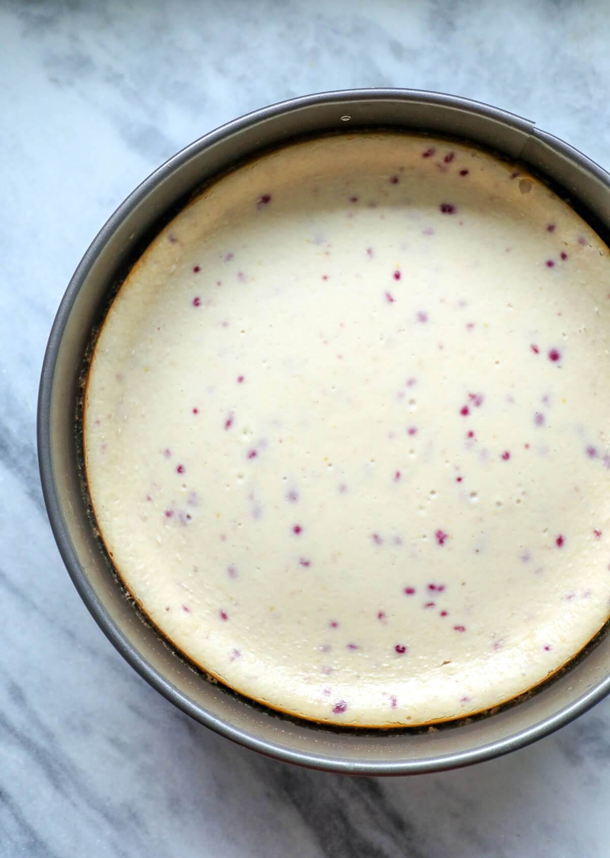 Keto cranberry orange cheesecake before the cranberry gel goes on