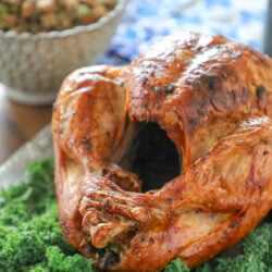 Easy Keto Roasted Turkey on a bed of green kale