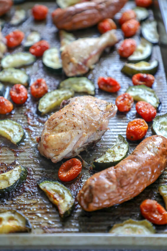 Keto Chicken & Chorizo Sheet Pan Dinner after baking