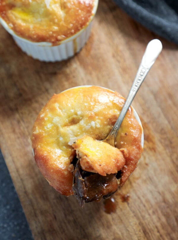Keto Beef Stew Pie with a silver spoonful