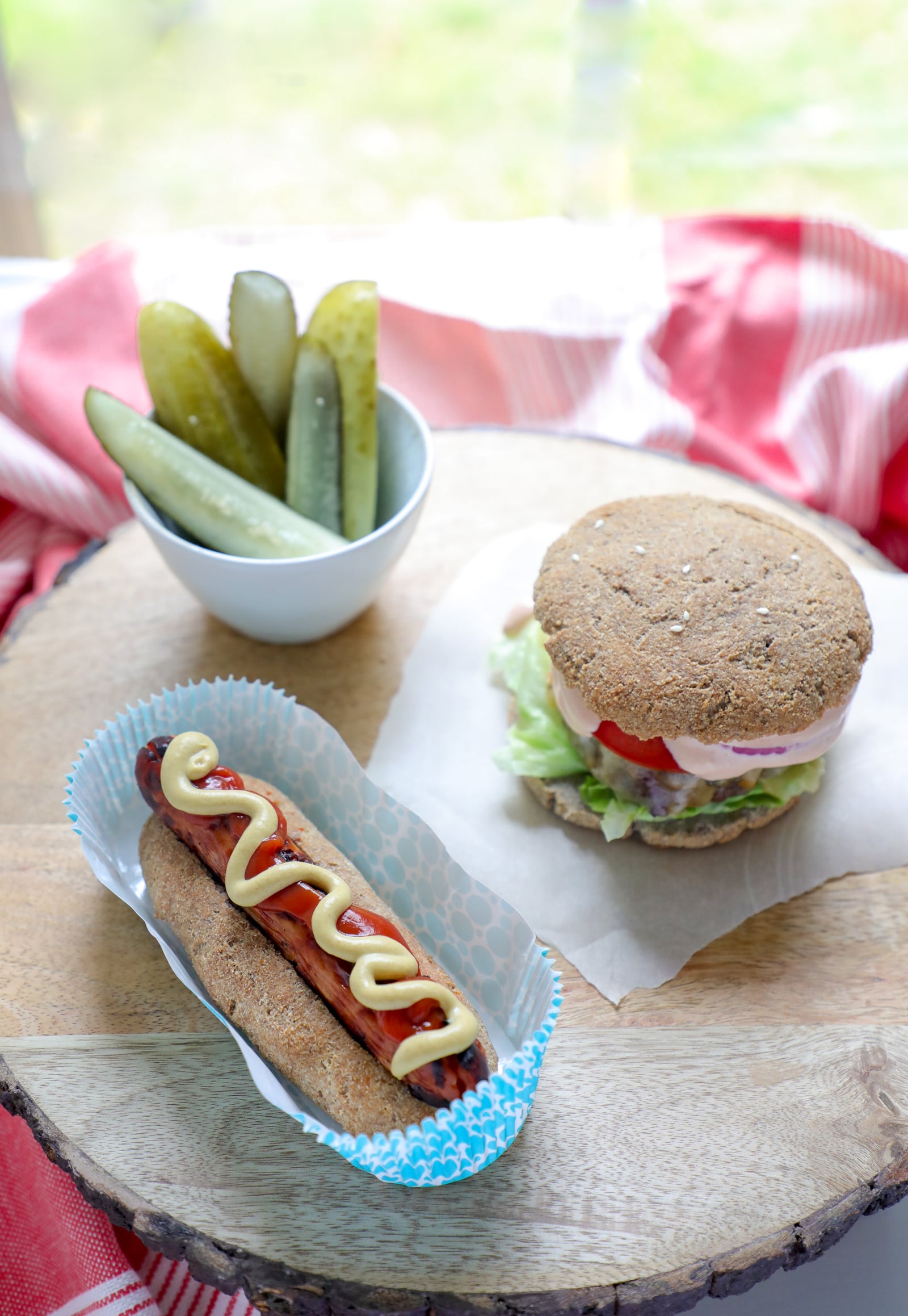 Keto hot dogs and burgs made with keto HOP buns