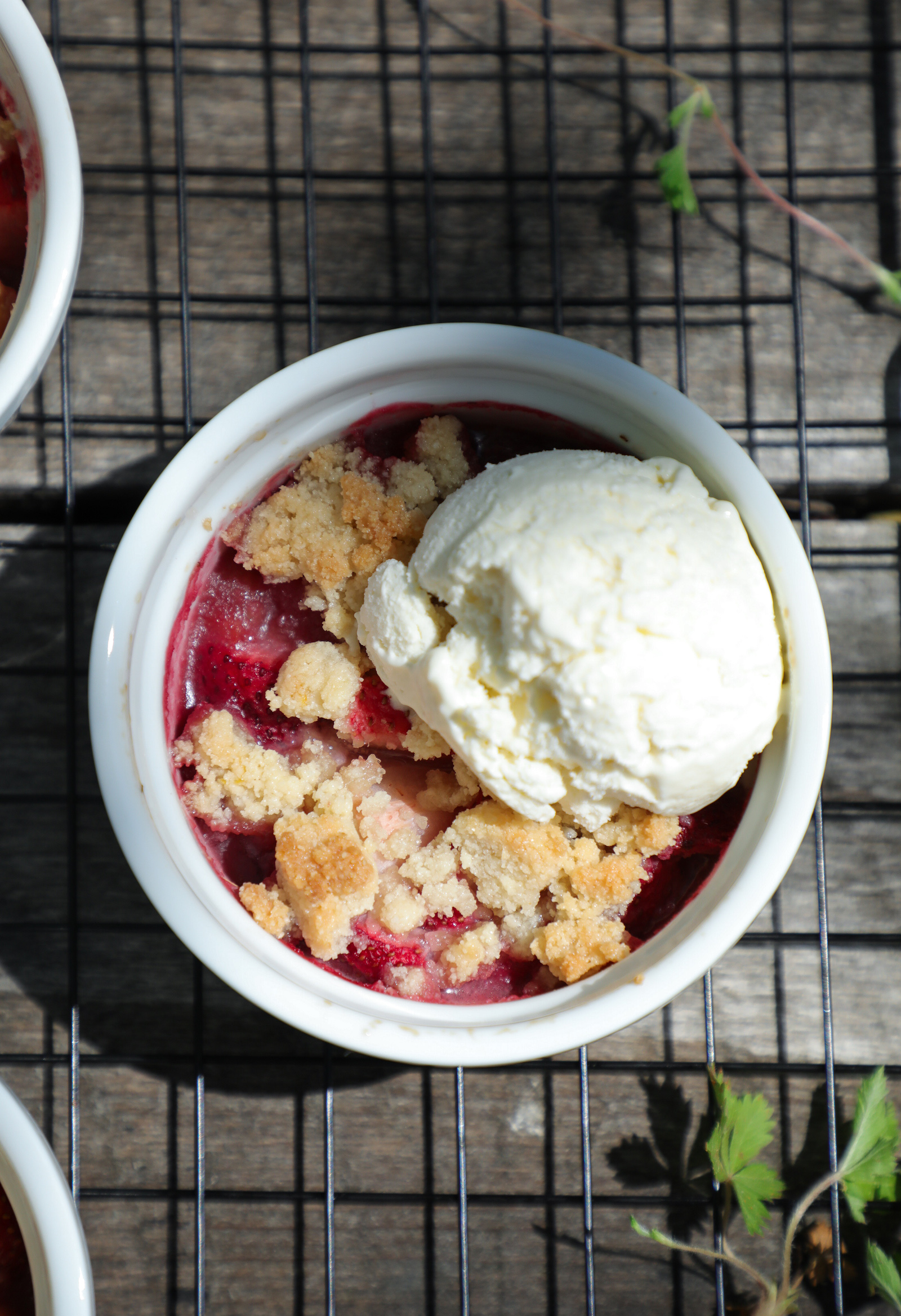 Keto Strawberry Crumble with vanilla ice cream