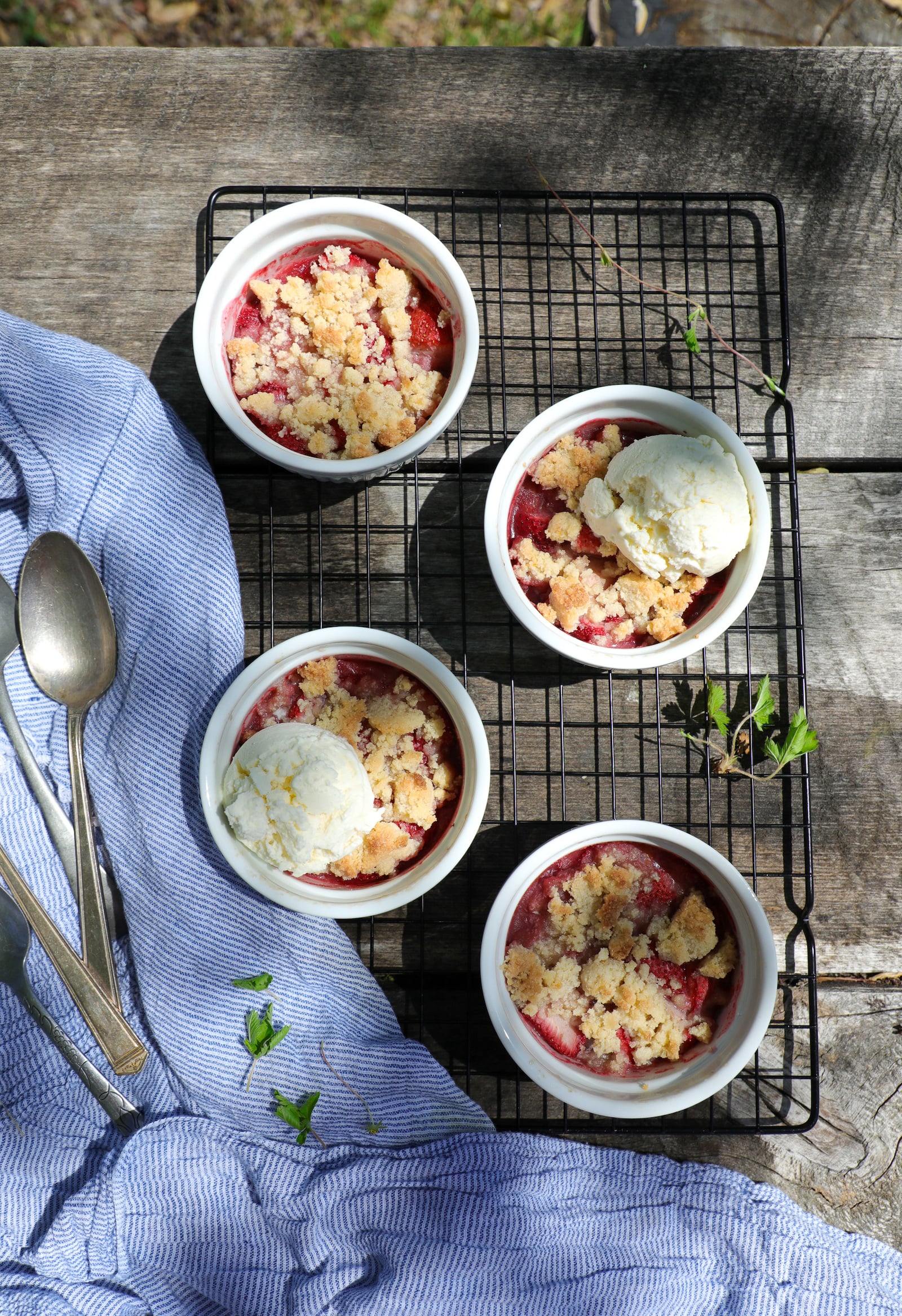 Keto Strawberry Crumble with and without vanilla ice cream