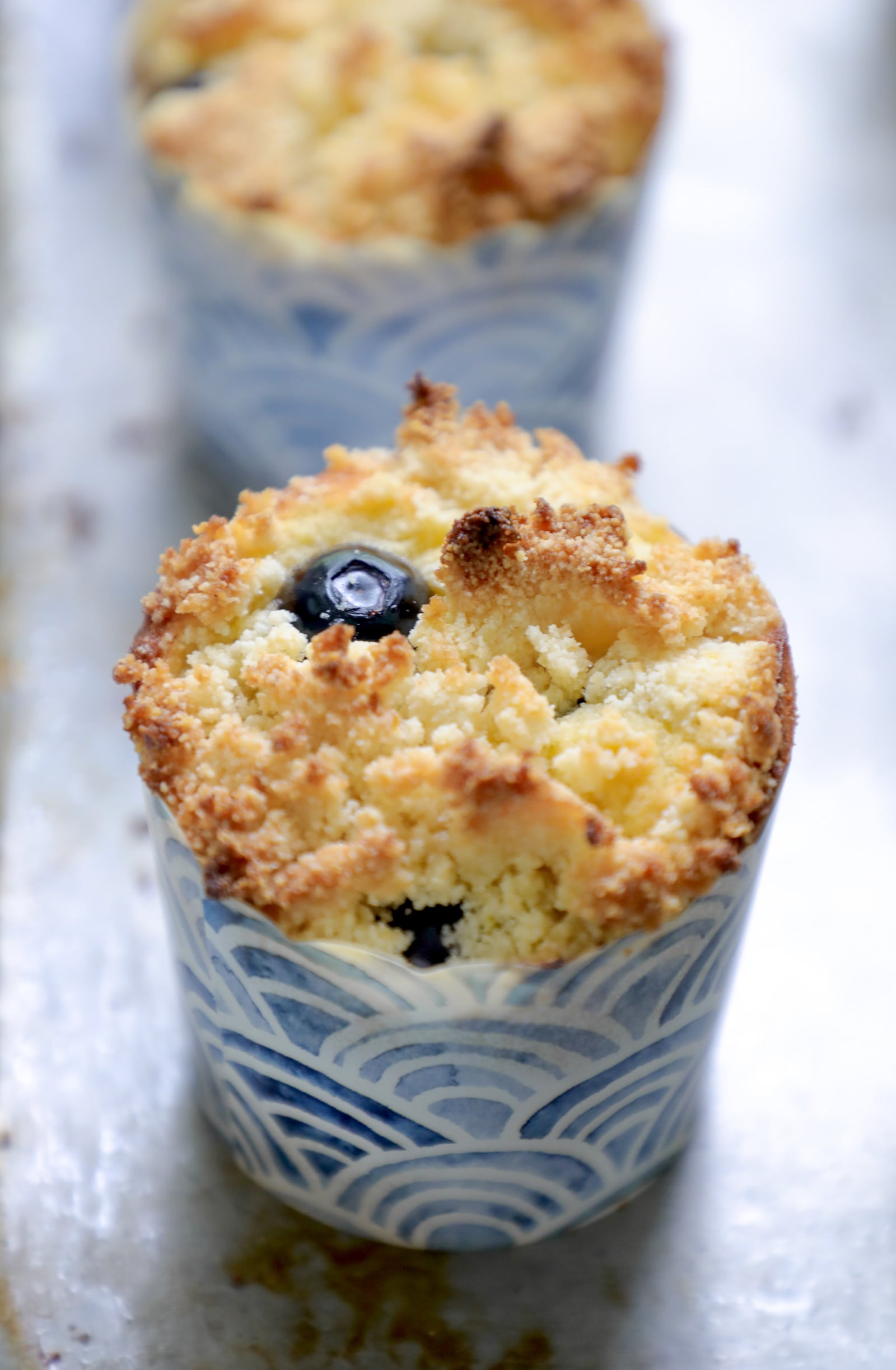 Keto blueberry muffin after baking
