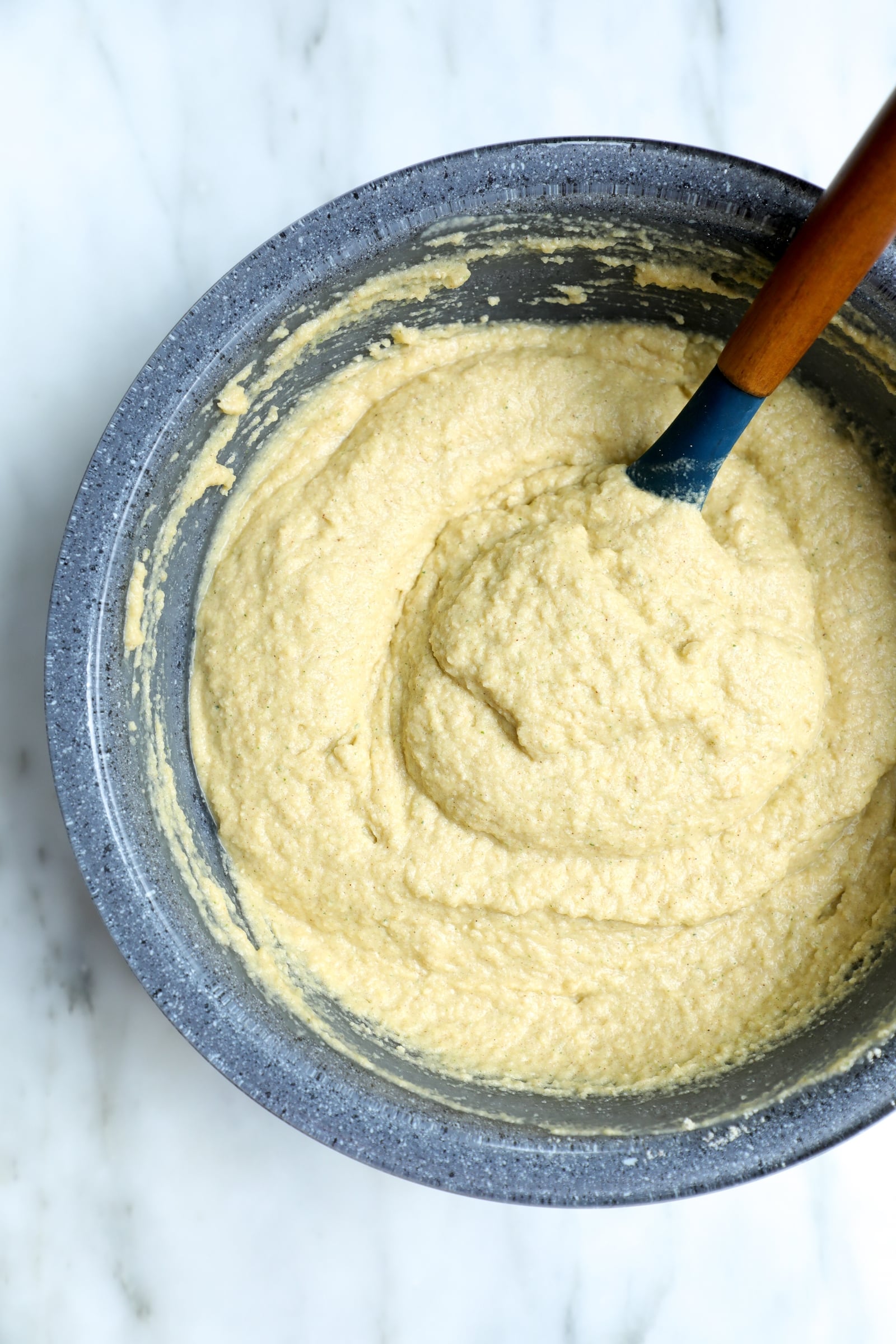keto zucchini bread batter in bowl after mixing