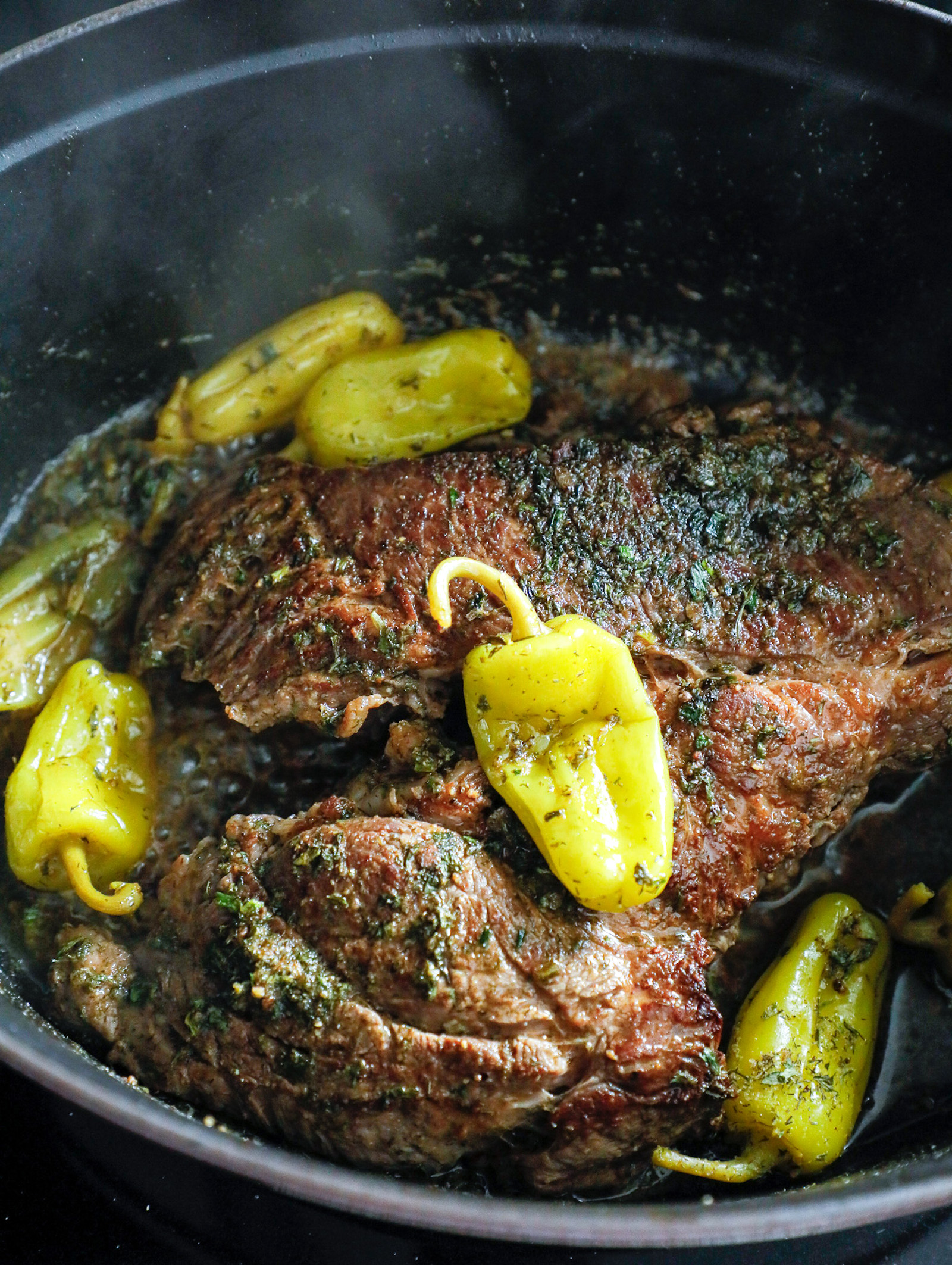 Keto Mississippi Pot Roast after braising
