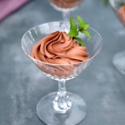 high protein chocolate mousse in a crystal wine glass.